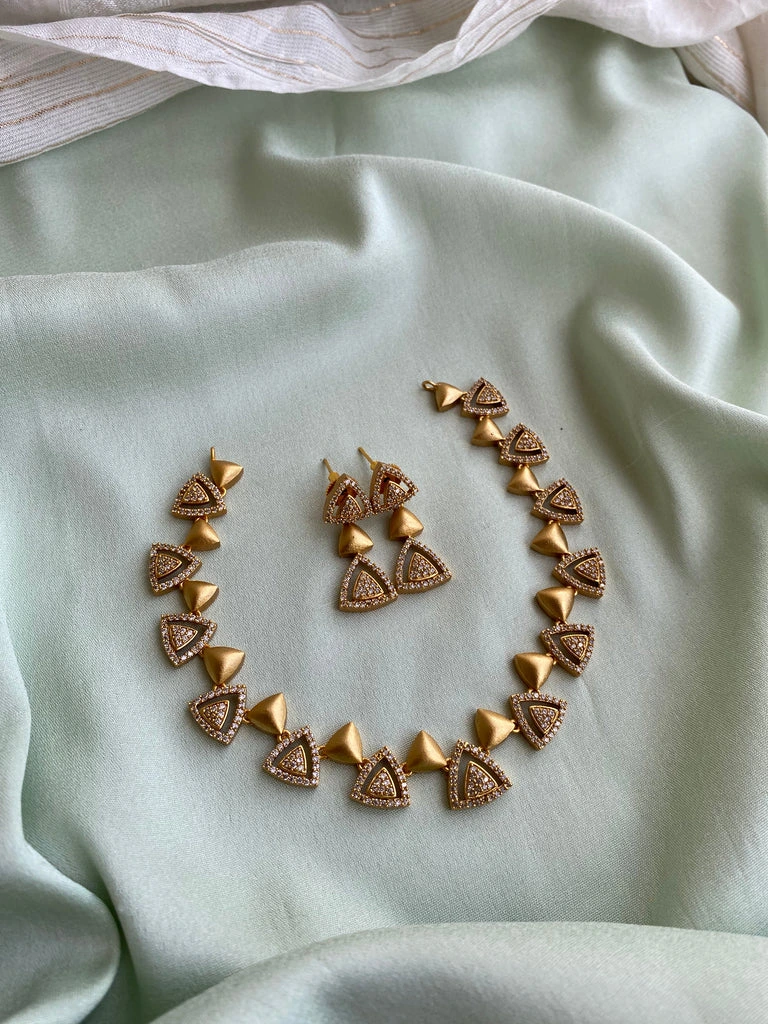 Gold finish Triangle Necklace set